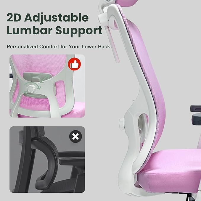 Ergonomic Office Chair - 350LB Mesh Office Chair with Adjustable Lumbar, High Back Computer Desk Chair with 3D Armrests, Comfy Chair with 2D Headrest & Tilt Function for Study, Work, Gaming