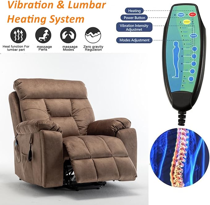 Lift Recliner Chairs for Elderly, 26in Extra Wide Power Recliner Chair with Cup Holder(Hidden), Large Recliner Chairs for Adults Big and Tall Relaxing (Antique Brown)