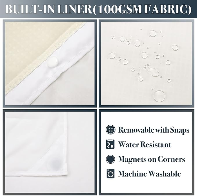 N&Y HOME Stall Waffle Weave Shower Curtain with Snap-in Fabric Liner & Hooks Set - 36" x 72" Small Shower Stall Size, Hotel Style & Mesh Top Window, Machine Washable - 36x72, Cream