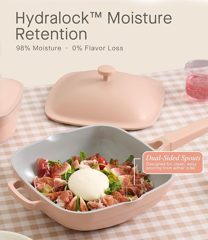 10.5 Inch(3.8QT) Ceramic Pan with Lid,Non Stick Frying Pans Cast Aluminum Deep Sauté Pans,Ti-Ceramic Non Toxic Pix Pan with Wooden Spatula and Scrubber-Desert Clay