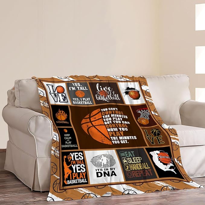 Basketball Blanket Basketball Decor Throw Blankets Cozy Fleece Flannel Blanket Soft Warm Plush Lightweight Bedding Basketball Stuff Gifts for Boys Girls Men Women Teens for Couch Sofa Bed 40"X50"