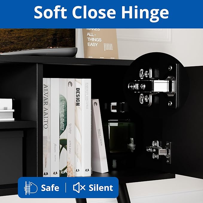 Cozy Castle TV Stand for 48 Inch TV, Mid Century Modern Entertainment Center with Storage Cabinet, TV Media Console for Living Room, Bedroom, Black