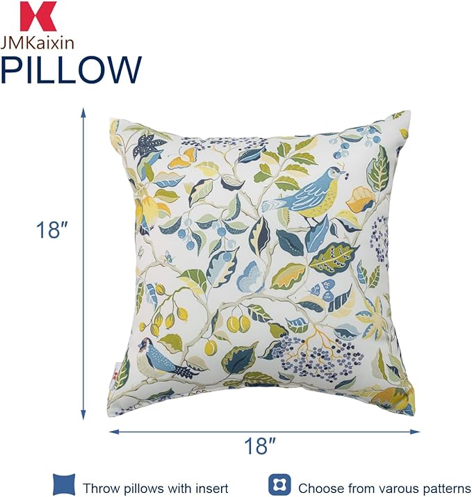 Outdoor/Indoor Throw Pillows, Pack of 2 Waterproof Decorative Throw Pillows with Inserts, 18”x18” Square Pillows for Bed, Couch, Sofa and Patio Furniture