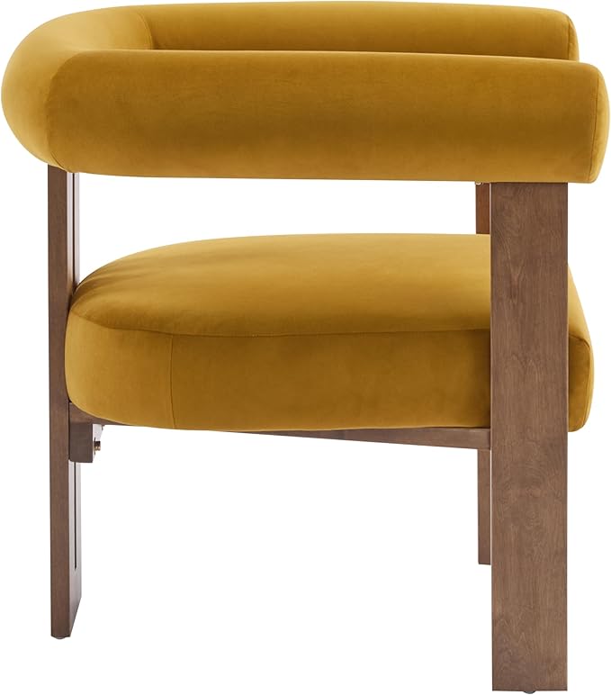 Christopher Knight Home Linton Modern Velvet Upholstered Accent Chair, Living Room Solid Wood Lounge Chair, Bedroom Soft Cushion Comfy Reading Chair, Home Office Sofa Armchair, Mustard Yellow+Brown