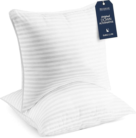 Beckham Hotel Collection Euro Size Throw Pillows (Set of 2), 26 x 26 Down Alternative Pillow Insert for Bed, Couch, and Sofa