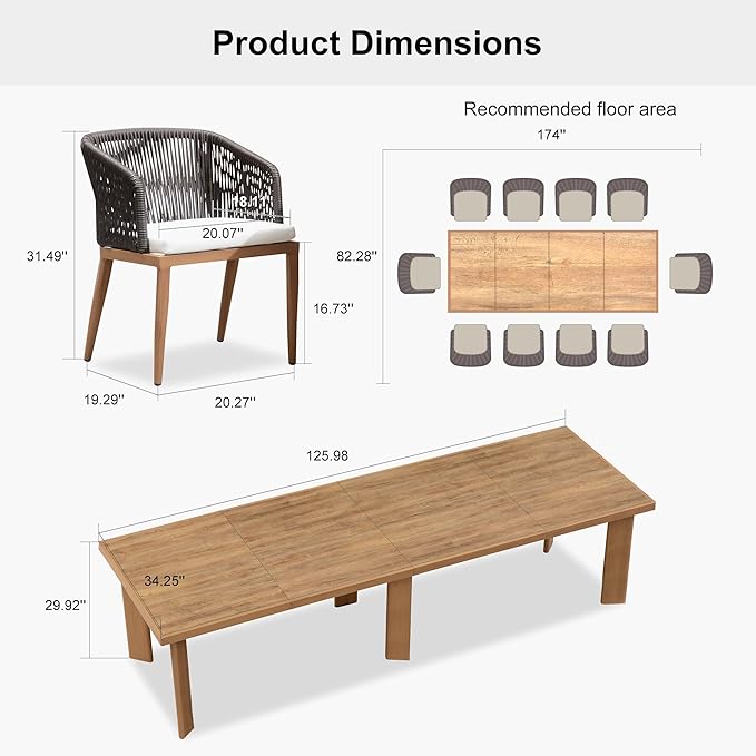 PURPLE LEAF 11 Pieces Outdoor Dining Set Patio Table and Chairs Set Aluminum Wicker Rattan Patio Furniture Set for Lawn Garden Backyard Teak