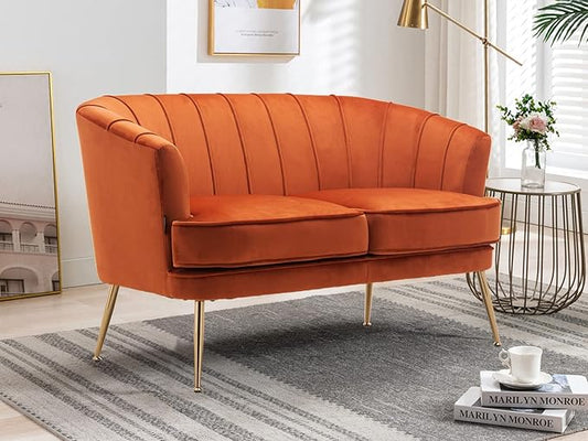 Velvet Loveseat - Luxury Modern Comfy Tufted Chesterfield 2 Person Couch for Living Room/Bedroom, Caramel