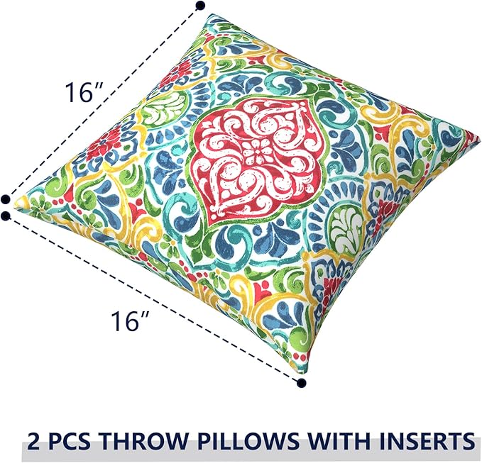 Outdoor Pillows for Patio Furniture 16x16 inch, Square Outdoor Throw Pillows with Inserts, Decorative Patio Pillows for Garden Couch Home Sofa Office Chair, Pack of 2,Damask Red