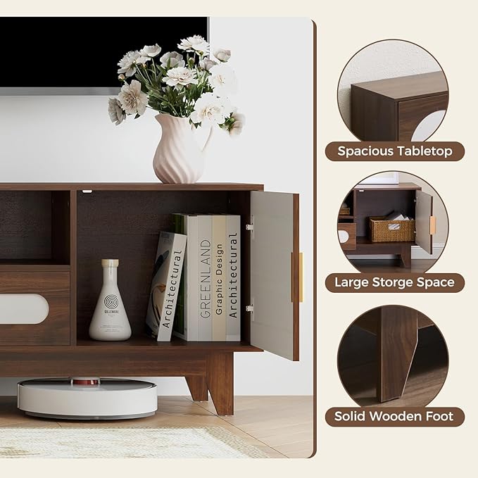 CANMOV Coffee Table and TV Stand Set of 2, Mid Century Modern TV Console for 60-70 inch TV, 39 inch Coffee Table with Storage & 4 Drawers for Bedroom, Living Room (Walnut)
