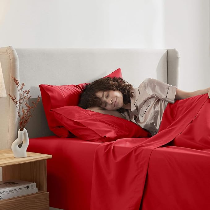 Nestl Twin Sheet Set - 1800 Ultra-Soft Microfiber Twin Bed Sheets - Double Brushed - Deep Pockets - Easy Fit - Extra Soft - 3 Piece Set - Bedding Sheets & Pillowcases (Twin, Red)