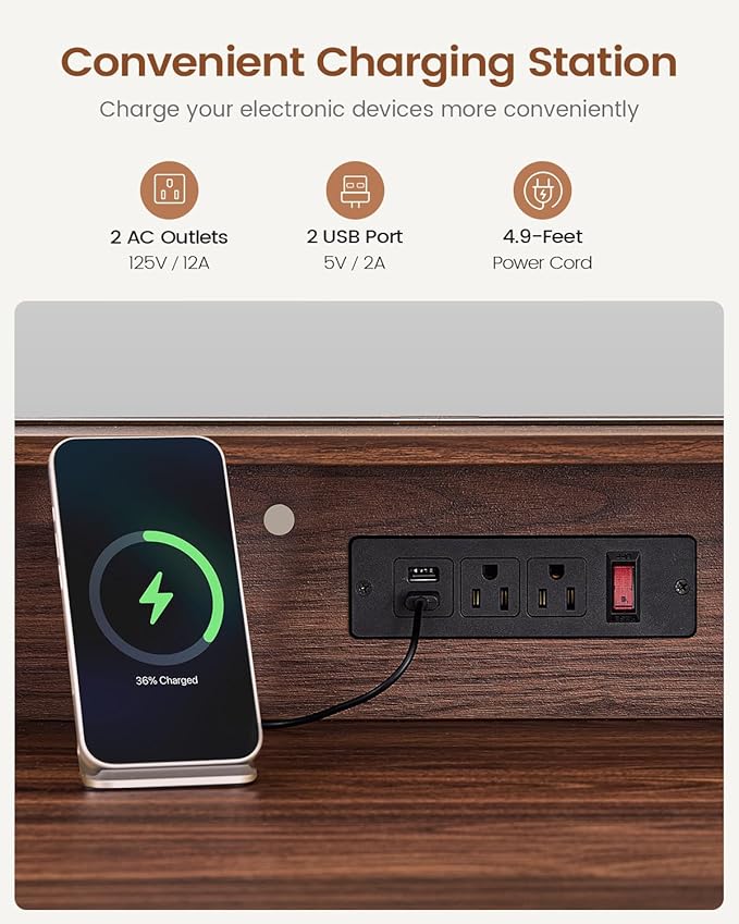 AOGLLATI Large Fluted Corner Vanity Desk with HD Triple Mirror and Lights, Makeup Vanity Desk with 3 Drawers & 3 Cabinets, Modern Dressing Table with Charging Station for Bedroom, Black