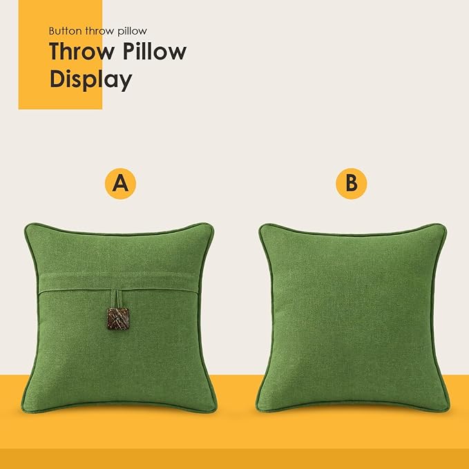 Outdoor Decorative Pillows with Coconut Button Pack of 4, 16" x 16" Outdoor Pillow Set for Couch Bed Throw Patio Sofa, Grass Green