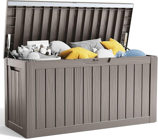 80 Gallon Resin Deck Box, Lockable Outdoor Storage Box for Patio Cushions Storage Furniture,Garden Tools, Pool Supplies, Weatherproof and UV Resistant- Grey (80 Gallon)