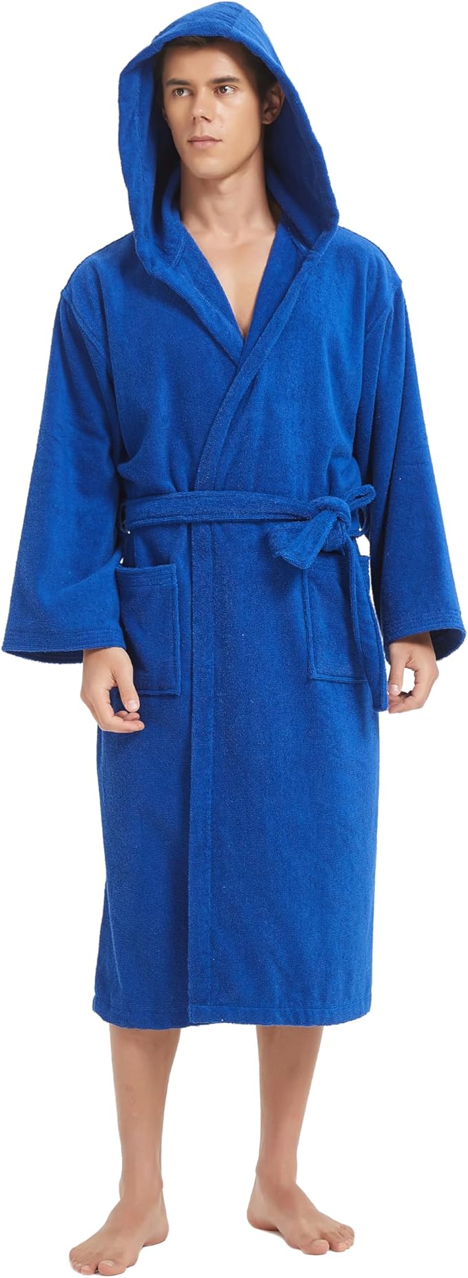 Mens Robe with Hood-Classic Terry Cloth Bathrobe for Men,Soft Knee Length Bathrobes
