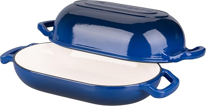 Enameled Cast Iron Sourdough Bread Oven, Dutch Oven, Loaf Cast Iron Bread Pan for Homemade Bread Baking, Meatloaf Pan with Lid, 5QT, Blue