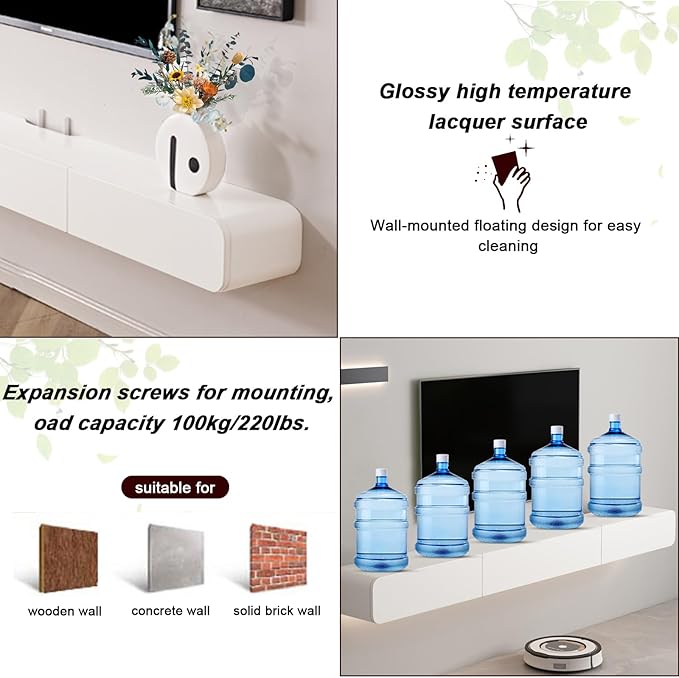 FPIGSHS Wall Mounted Media Console with 2 Drawers Solid Wood Floating TV Stand Hanging TV Shelf Entertainment Center TV Cabinet, for Home Office (B, 240CM/95IN)