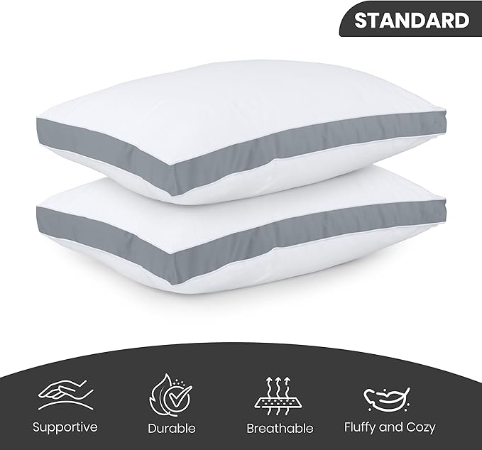 Utopia Bedding Bed Pillows for Sleeping Standard Size (Grey), Set of 2, Cooling Hotel Quality, Gusseted Pillow for Back, Stomach or Side Sleepers