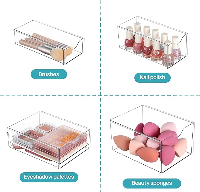 Vtopmart Acrylic Organizer with 8 Drawers, Desk Organizers and Accessories, Clear Makeup Organization, Dustproof Storage Drawers for Office Art Craft Supplies