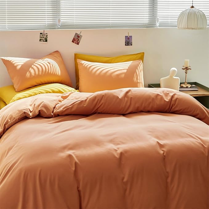 CLOTHKNOW Peach Comforter Set Twin/Twin XL Pink Coral Bedding Comforter Set Grapefruit Comforter Luxury Soft Bedding 3Pcs Orange Pink Comforter Sets