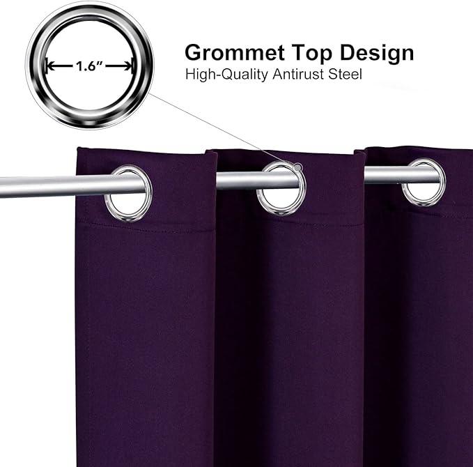 ChrisDowa Small Window Curtains for Kitchen and Bedroom - Grommet Short Thermal Insulated Room Darkening Curtains (2 Panels, Royal Purple, 34 x 36 Inch)