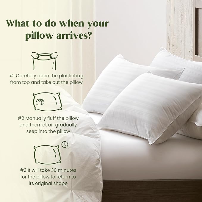 puredown® Natural Goose Feather Down Bed Pillows for Sleeping with 2 Outer Protectors, Hotel King Pillows Set of 2 with Cotton Fabric Cover (Pack of 2)