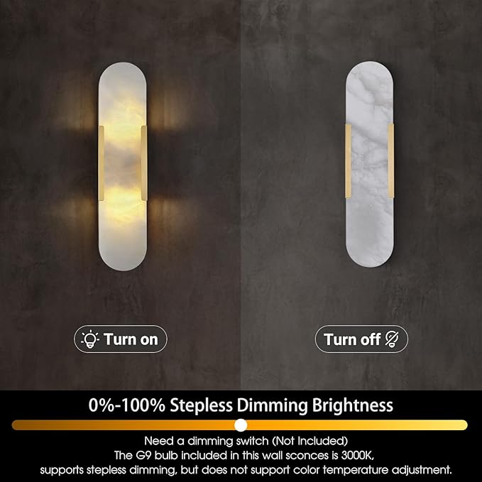 19.7 in Brass Alabaster Wall Sconces, Natural Marble Wall Sconces Indoor Alabaster Sconces for Living Room Modern Alabaster Sconces Wall Lighting for Dining Room Stairs Bedroom