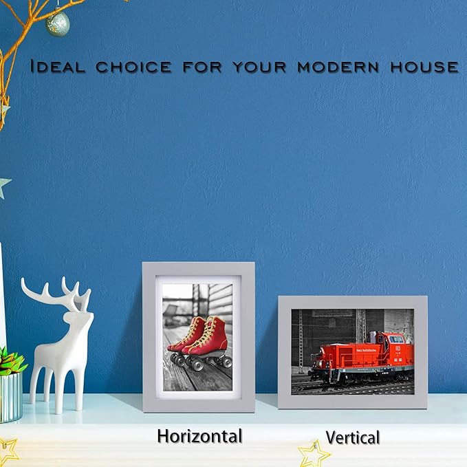 Egofine 5x7 Picture Frame Made of Solid Wood, Display Pictures 3.5x5/4x6 with Mat or 5x7 Without Mat Covered by Plexiglass for Table Top Display and Wall Mounting Photo Frame, Light Gray