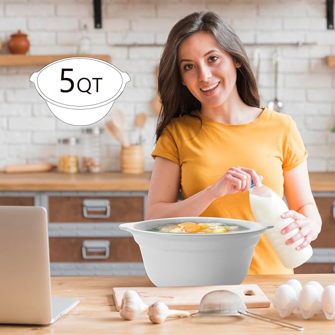 Zing Ceramic Mixing Bowls for Kitchen 5 Qt, Large Salad Bowl, Colorful Vibrant Nesting Bowls for Cooking, Baking, Prepping, Serving, Salad, Housewarming Gift, Microwave Dishwasher Safe, White