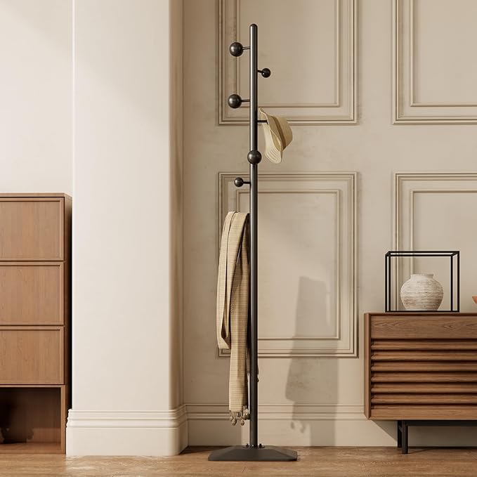 coat rack freestanding,coat rack stand with 7 Hooks and Metal Base for Bags, Hats.Coat Tree Coat Hanger Stand for Home Office Hall Entryway