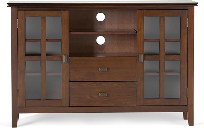SIMPLIHOME Artisan SOLID WOOD 53 inch Wide Transitional TV Media Stand in Russet Brown For TVs up to 60 inches for the Living Room and Entertainment Center