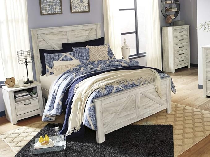 Signature Design by Ashley Bellaby Farmhouse Crossbuck Panel Headboard ONLY, Queen, White