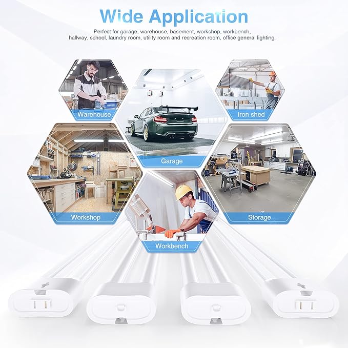 Ensenior 6 Pack Linkable Led Shop Light 4ft for Garage, 4400 High Lumens, 36W Equivalent 280W, 5000K Daylight, 48 Inch Utility Shop led Lights, Surface or Hanging Mount Fixtures, White, ETL Certified