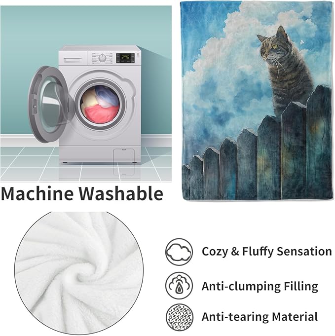 Cute Cat Flannel Blanket, Cat Gifts, Cat-Themed Blanket for Women, Soft Lightweight Throw Blankets for Bed Home Travel Decor 40" x 50"