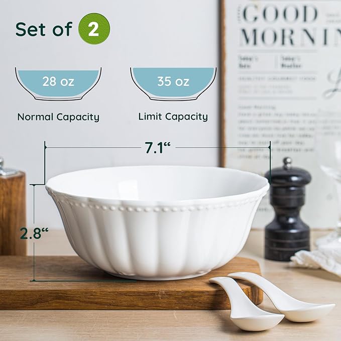 Ceramic bowl, 7 Inch Serving Bowls, Bowls for Kitchen, Microwave and Dishwasher Safe, Set of 2