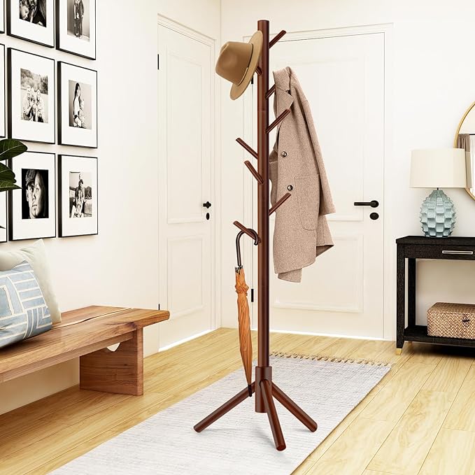 2 PCS Coat Rack, Freestanding Coat Rack with 8 Hooks and 3 Adjustable Size Tree Coat Racks for Bedroom, Hallway, Entrance, Office, for Hats, Coats, Scarves, Handbags