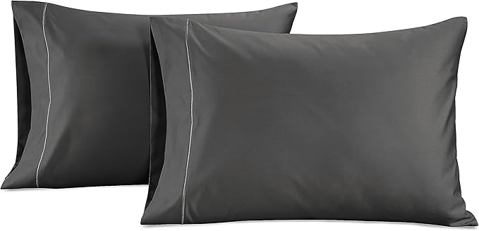 Lane Linen 100% Egyptian Cotton Pillow Cases Queen Size Set of 2 (20"x30") - 1000 Thread Count Luxury Sateen Pillowcases Queen Size Pack of 2- Ultra Soft Black Pillow Cases Set of 2 - Charcoal