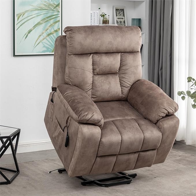 26in Extra Wide Recliner Chair for Big Man 400lbs, Oversized Power Lift Chair with Heat and Massage Hidden Cup Holder, Lift Recliner Chairs for Elderly Sleeping (Light Brown)