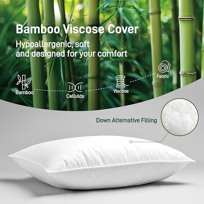 Sylvaris Hypoallergenic Viscose from Bamboo Soft Pillow with Down Alternative Filling, Queen Pillow,Breathable, Moisture-Wicking, Luxury Hotel Quality, Ideal for All Sleeper, Oeko-Tex Certified
