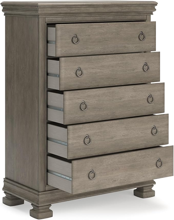 Signature Design by Ashley Lexorne Traditional 5 Drawer Chest with Felt-lined Top Drawer for Bedroom, Gray