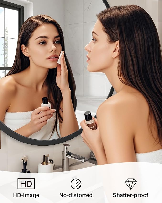 Round Bathroom Mirror 30" X 30" Wall Mount Dresser Metal FrameMirror Over Sink Vanity Hungs Horizontally Or Vertically for Bedroom, Entryway, Living Room,Black