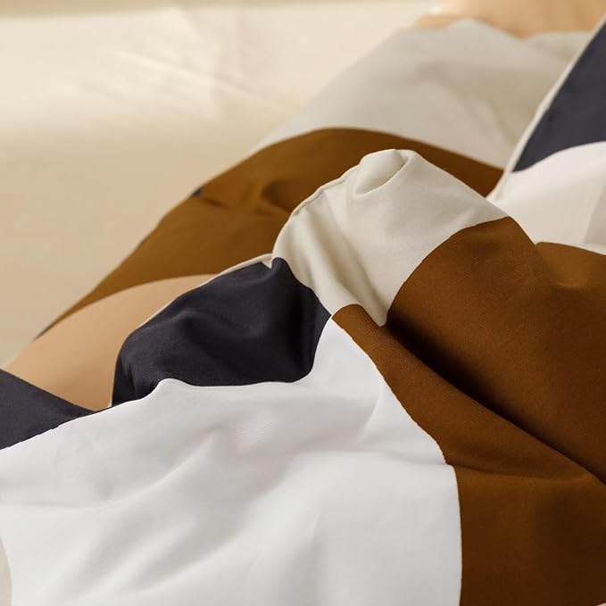 Luxlovery Beige Brown Plaid Comforter Set Full Patchwork Bedding Comforter Grid Checkered Blanket Quilts Soft Breathable Modern Buffalo Abstract Men Women Comforter