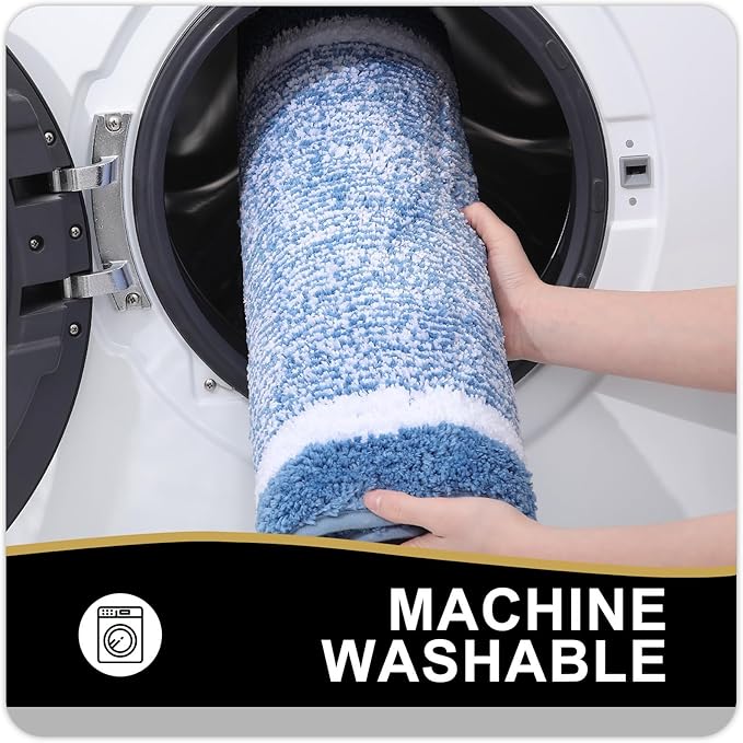 OLANLY Bathroom Rugs 47x24, Extra Soft and Absorbent Microfiber Bath Mat, Non-Slip, Machine Washable, Quick Dry Shaggy Bath Carpet, Suitable for Bathroom Floor, Tub, Shower (Runner, Blue)