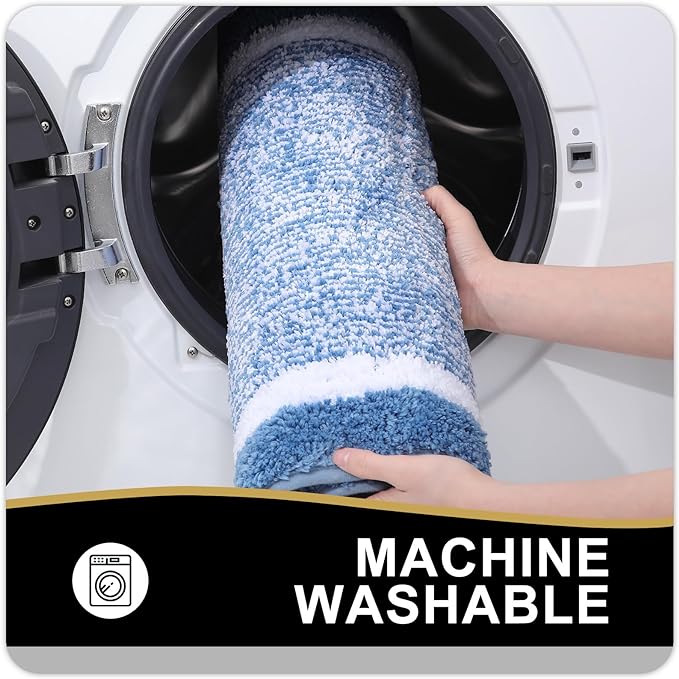 OLANLY Bathroom Rugs 24x16, Extra Soft and Absorbent Microfiber Bath Mat, Non-Slip, Machine Washable, Quick Dry Shaggy Bath Carpet, Suitable for Bathroom Floor, Tub, Shower (Small, Blue)