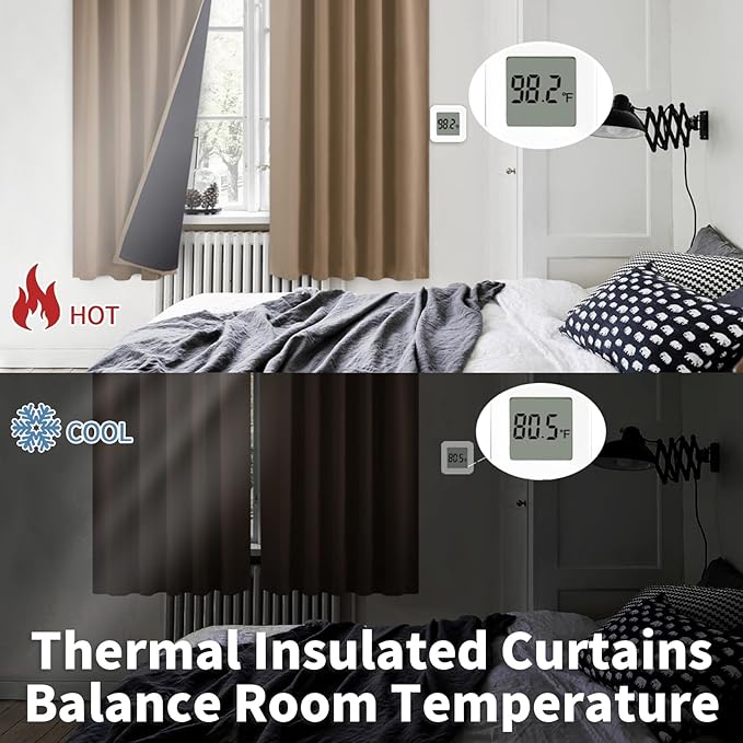 BGment 100% Room Darkening Thermal Insulated Blackout Curtains 84 Inches Long with Liner, Rod Pocket and Back Tab Double Layer Noise Cancelling Curtains for Bedroom (42 x 84 Inch, 2 Panels, Taupe)