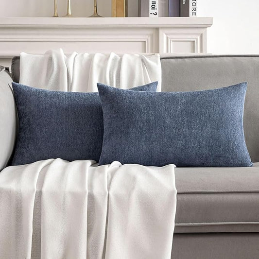 MIULEE Pack of 2 Blue Decorative Pillow Covers 12x20 Inch Soft Chenille Couch Throw Pillows Farmhouse Cushion Covers for Home Decor Sofa Bedroom Living Room