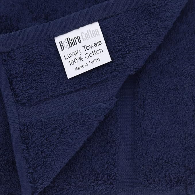 Luxury Hotel & Spa Collection, Quick Dry 100% Turkish Cotton 700 GSM, Eco Friendly Towel, for Bathroom, Gymand Kitchen Dobby Border Soft Hand Towel Set 16 X 30, Navy Blue, Hand Towels - Set of 6