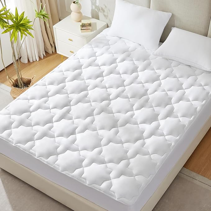 CozyLux Full Size Mattress Pad Mattress Cover Deep Pocket Up to 21" Non Slip Cotton Cooling Mattress Topper Breathable and Soft Thick Pillowtop 450GSM Bed Mattress Pad (54x75) Inches White
