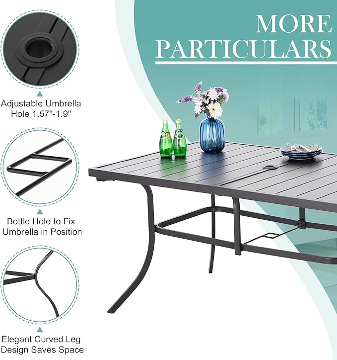 MFSTUDIO Outdoor Dining Set for 6, Patio Table and Chairs Set of 6 with Umbrella Hole, Patio Dining Set for Deck/Yard/Garden/Poolside