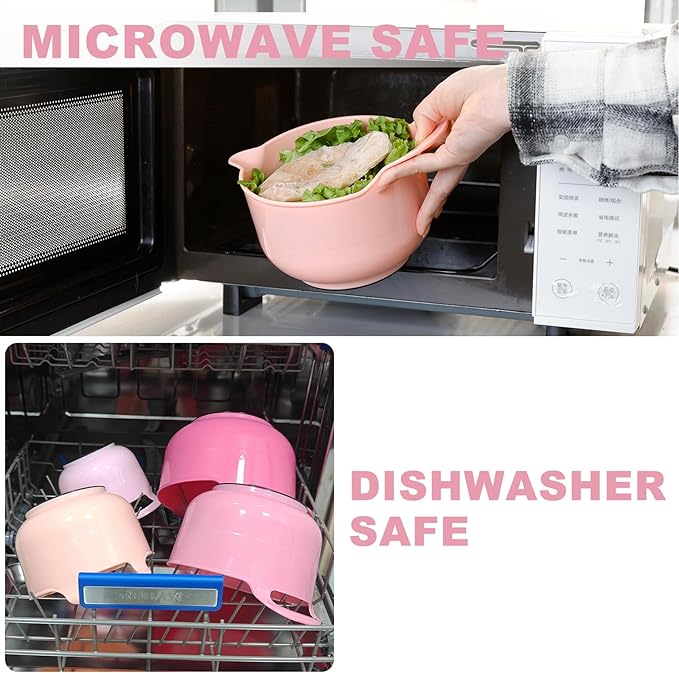BoxedHome 4 Pack Nesting Mixing Bowl with Pour Spout and Handle, BPA free Microwave & Dishwasher Safe(Pink Gradient, 4 Pack with Handle)