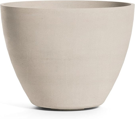 Lupo Tapered Planter – Sand Stone Finish – Fiberglass Indoor/Outdoor and Weather-Resistant Medium Planter (20" D x 15.4" H Exterior, 18.9" D x 14.8" H Interior)